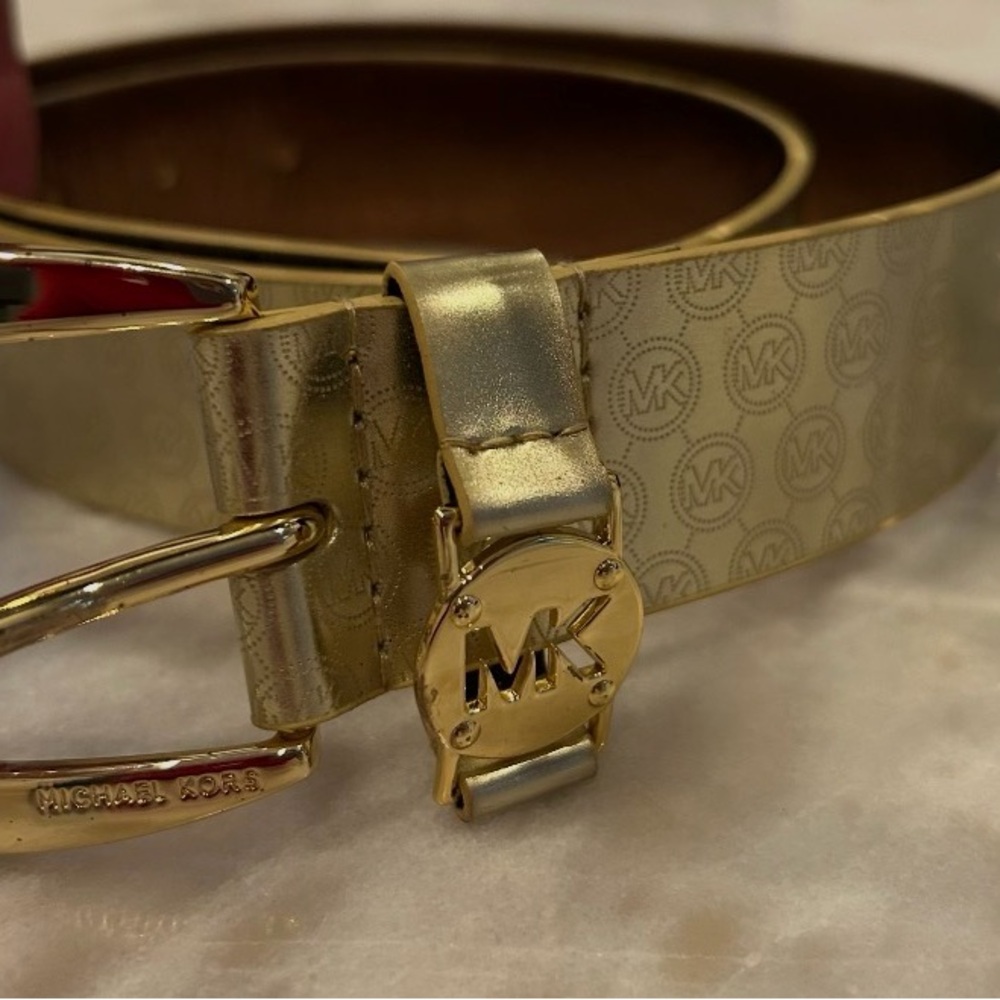 Michael Kors Gold and Tan Logo Belt